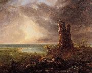 Thomas Cole Romantic landscape with Ruined Tower oil painting on canvas